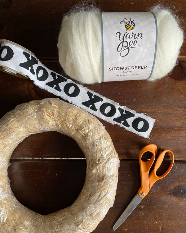 DIY yarn wreath for Valentine's Day materials