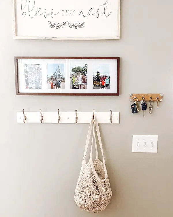  Add beauty and functionality to the entryway with lots of hooks, even for keys.