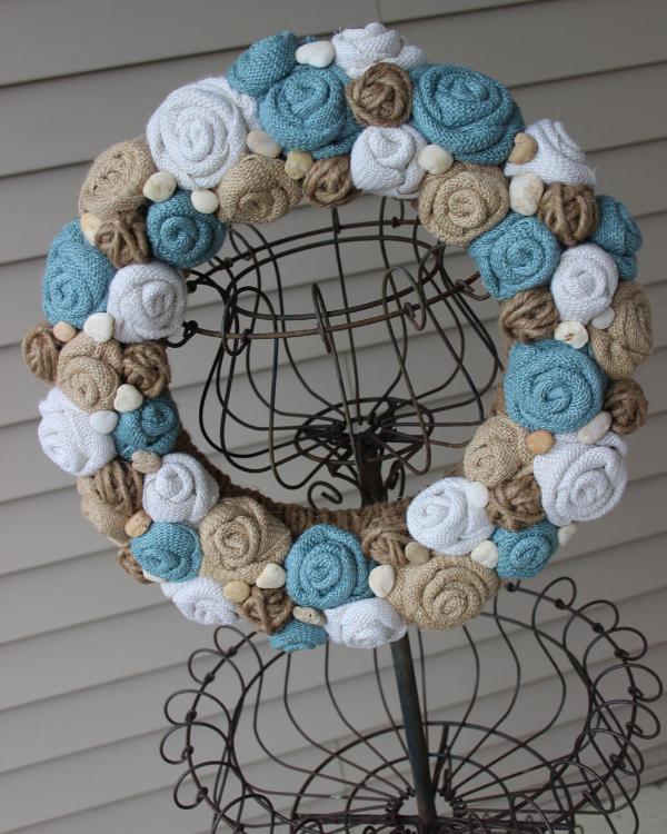 beach themed burlap rose wreath