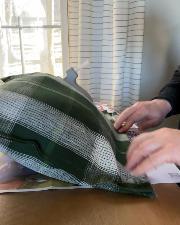 The DIY no sew dish towel pillow is all finished!