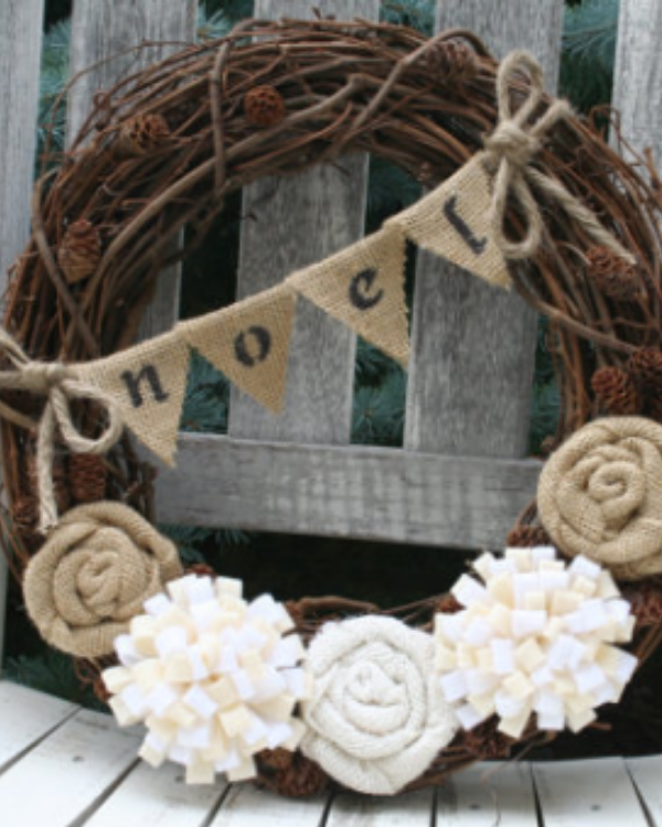 Christmas wreath and noel banner