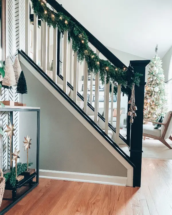 fairy lights on stair banister