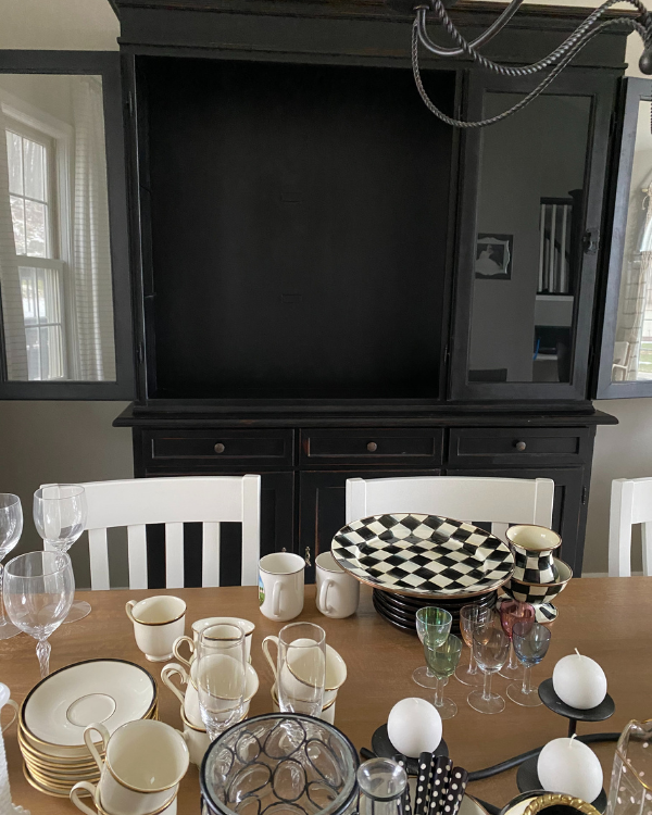 The china cabinet ready for wallpaper