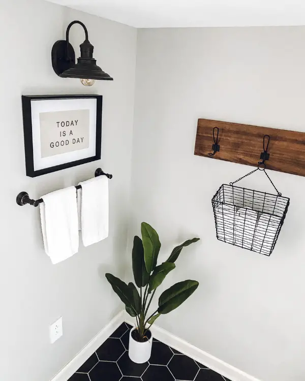 Hanging basket holding hand towels 