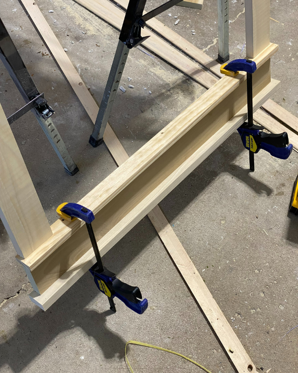 How to build a window trim, clamp the pieces together before screwing them together.