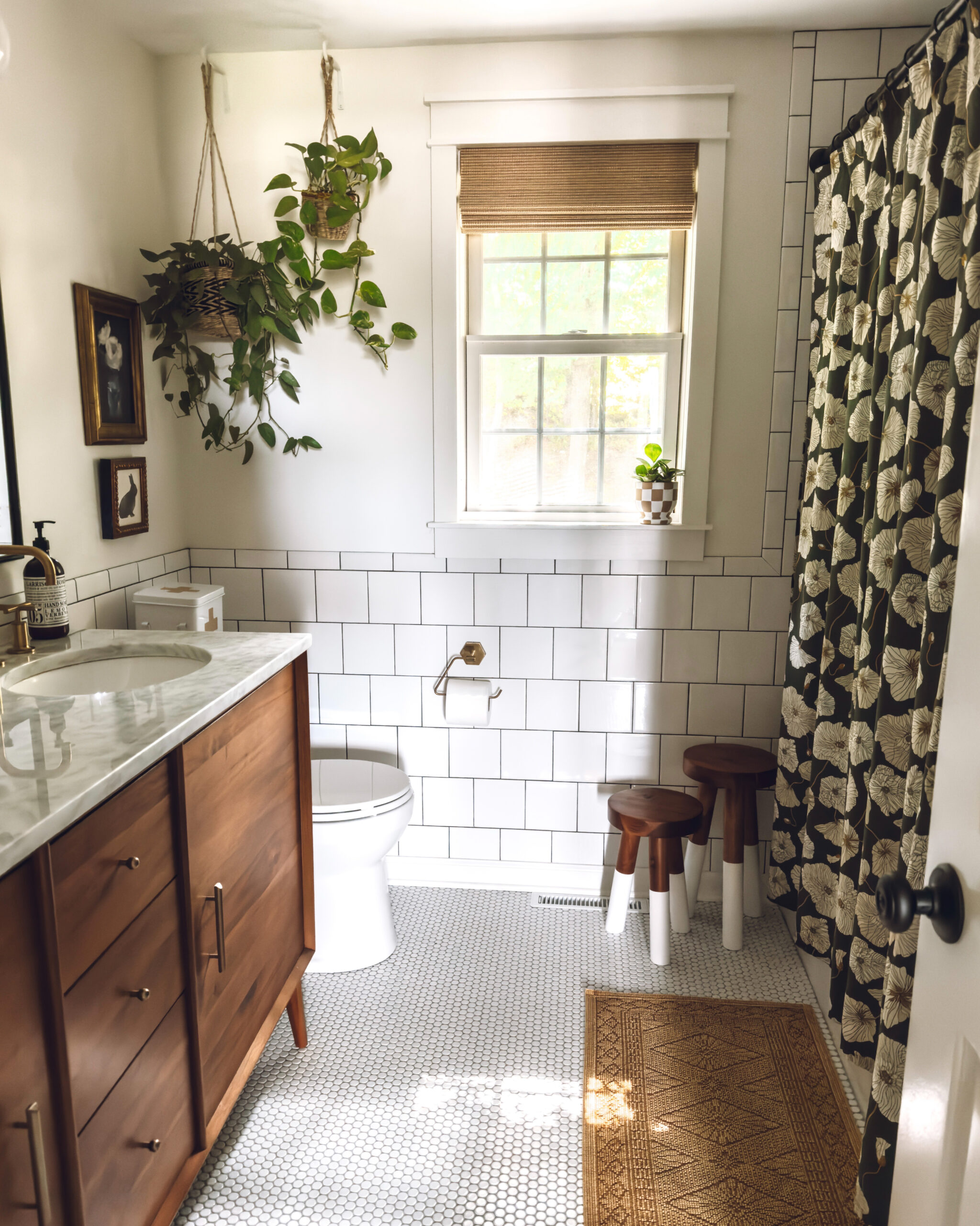 checkered pot in a fall color and plant on the window sill