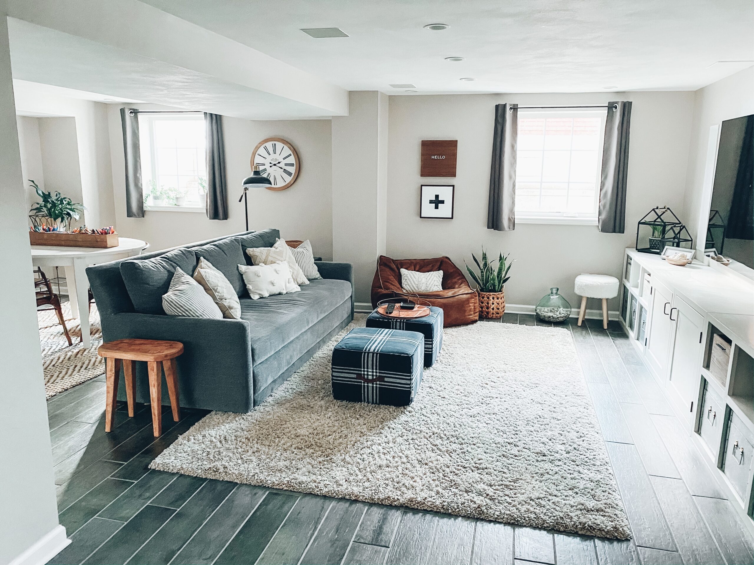 This is how the basement looked years ago with short curtains